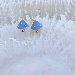 *** 18K Gold Vermeil  Enamel Blue Mushroom earrings